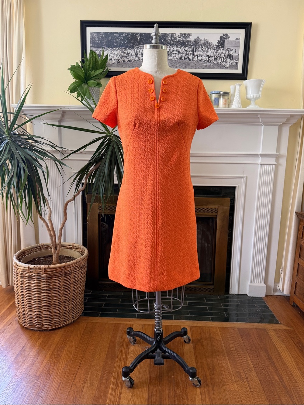 Vintage handmade textured polyester a-line dress - medium